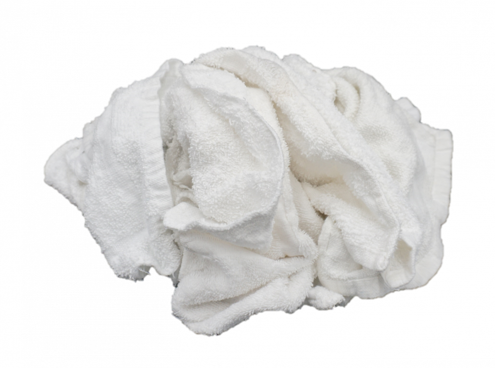 White Terry Washcloth Recycled Towels - 50 LB Box